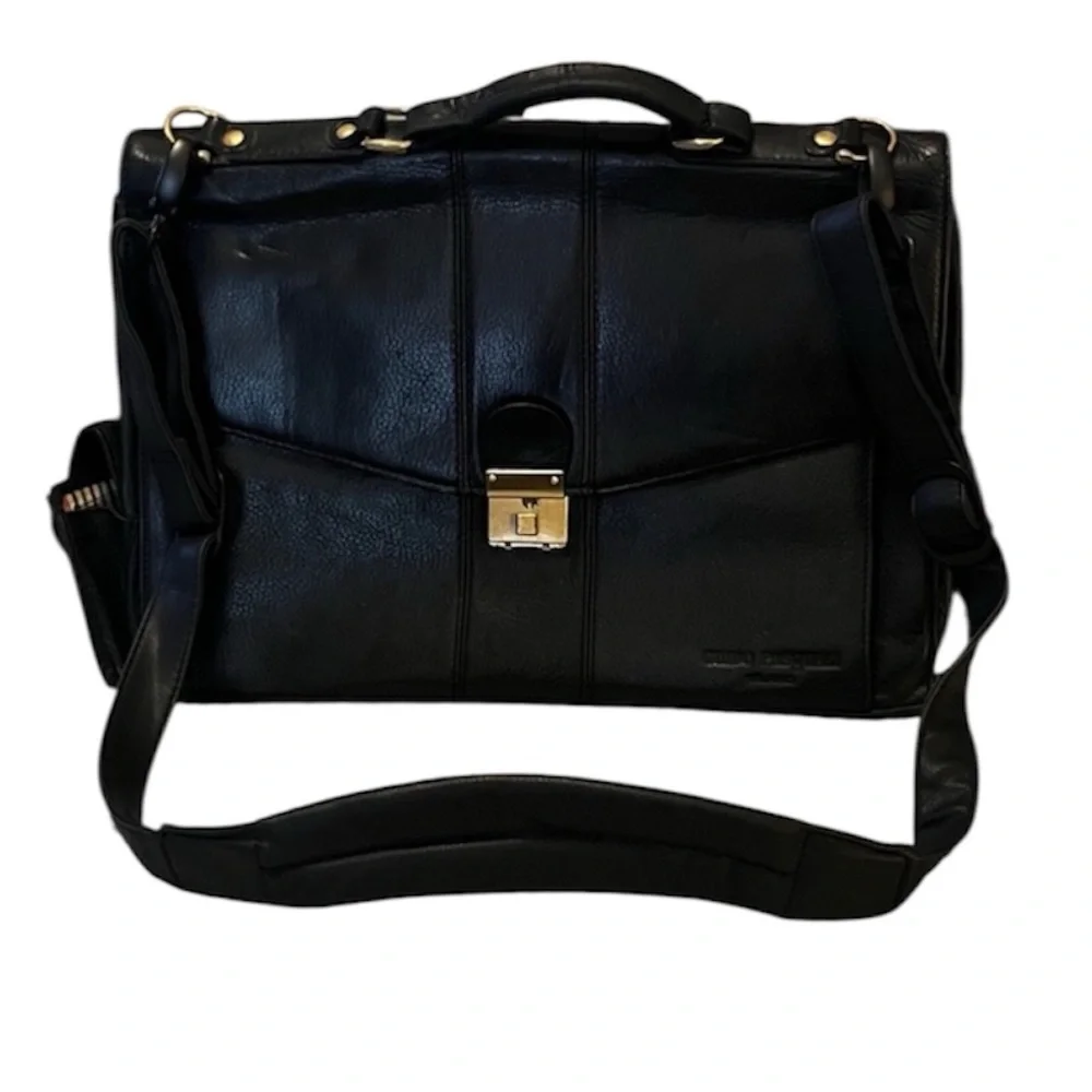 Guido Pasquali Milano Black Soft Pebbled Leather Briefcase Laptop Attaché  Bag